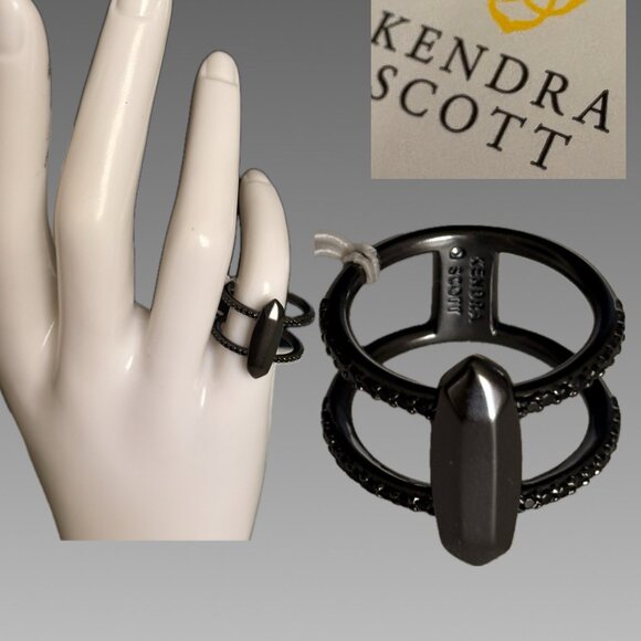 Kendra Scott Gunmetal Plated Brass Crystal Accent Oval & Open Design Abra Ring - Picture 1 of 6